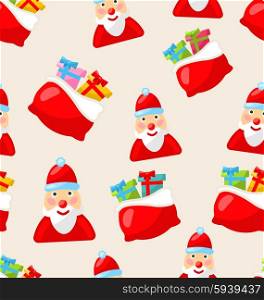 Illustration Christmas Seamless Texture with Santa Claus and Bag of Gifts - Vector. Christmas Seamless Texture with Santa Claus and Bag of Gifts