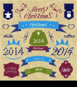 Illustration Christmas set - labels, ribbons and other decorative elements - vector