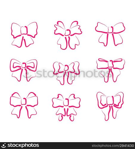 Illustration Christmas set outline gift bows isolated - vector