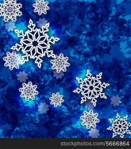 Illustration Christmas set snowflakes on dark blue grunge background - vector
