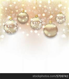 Illustration Christmas shimmering background with balls and copy space for your text - vector