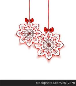 Illustration Christmas snowflakes with bow isolated on white background - vector