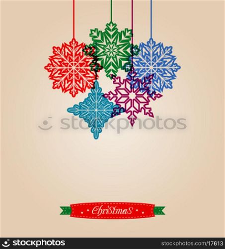 Illustration Christmas vintage card with snowflakes - vector