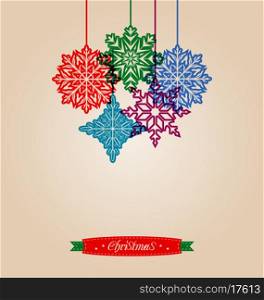 Illustration Christmas vintage card with snowflakes - vector
