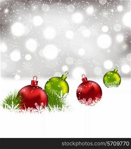 Illustration Christmas winter background with colorful glass balls - vector&#xA;