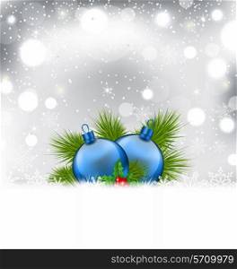 Illustration Christmas winter background with glass balls - vector
