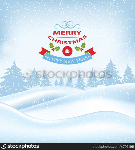 Illustration Christmas Winter Card for Merry Christmas and Happy New Year, Nature Landscape - Vector