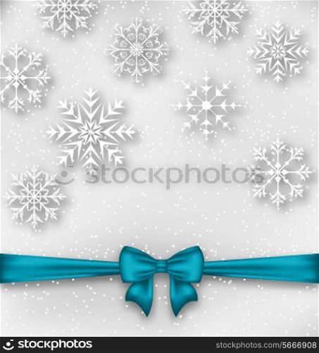 Illustration Christmas wrapping with bow ribbon and snowflakes - vector