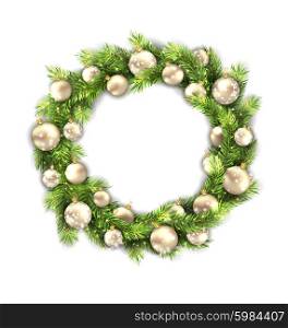 Illustration Christmas Wreath with Balls, New Year and Christmas Decoration, Isolated on White Background - Vector
