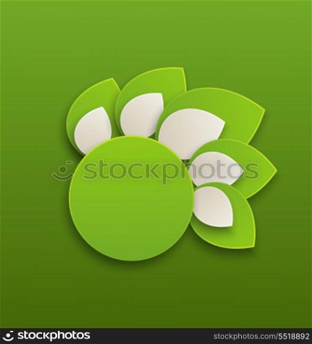 Illustration circle label with green leaves - vector