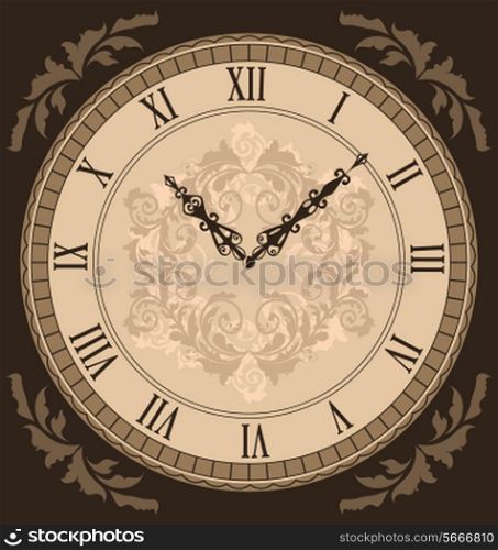 Illustration close-up vintage clock with vignette arrows - vector