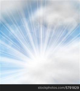 Illustration Cloudscape Background with Sun Rays - Vector. Cloudscape Background with Sun Rays