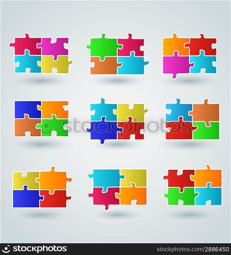Illustration collection abstract colorful puzzle pieces - vector