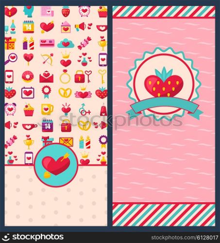 Illustration Collection Beautiful Banners with Romantic Elements for Happy Valentine&rsquo;s Day. Place for Your Text. Cute Celebration Cards. Templates Brochures - Vector