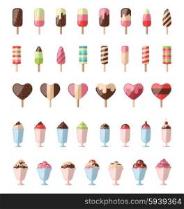 . Illustration Collection Different Colorful Ice Creams Isolated on White Background- Vector