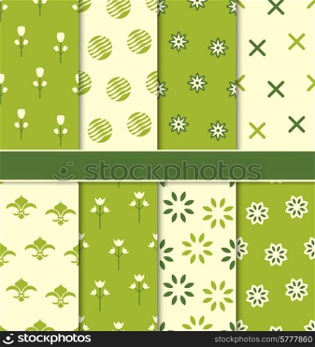 Illustration Collection of 8 Seamless Abstract Floral Ecologic Pattern - Vector