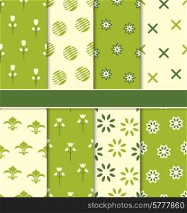 Illustration Collection of 8 Seamless Abstract Floral Ecologic Pattern - Vector