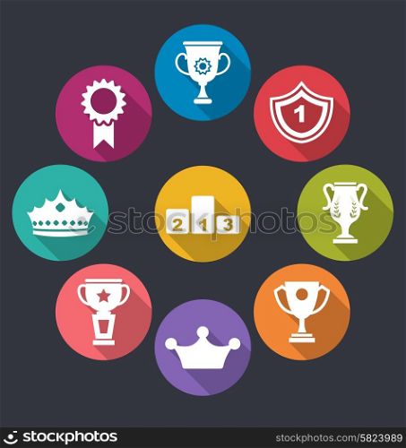 Illustration Collection of Awards and Trophy Signs, Minimalistic Icons - Vector