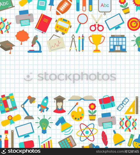 Illustration Collection of School Colorful Icons, Wallpaper for School - Vector