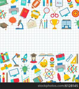 Illustration Collection of School Colorful Icons, Wallpaper for School - Vector