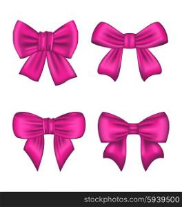 Illustration Collection Pink Silk Gift Bows Isolated on White Background - Vector