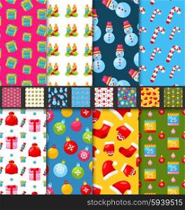 Illustration Collection Seamless Textures for Winter Holidays, Bright Wallpapers - Vector