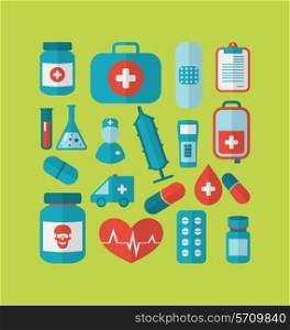 Illustration collection trendy flat medical icons - vector