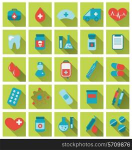 Illustration collection trendy flat medical icons with long shadow - vector