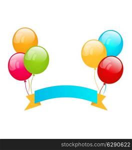 Illustration colorful balloons with ribbon for place your text - vector