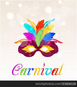 Illustration colorful carnival mask with feathers with text - vector