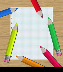 Illustration colorful pencils on paper sheet background - vector