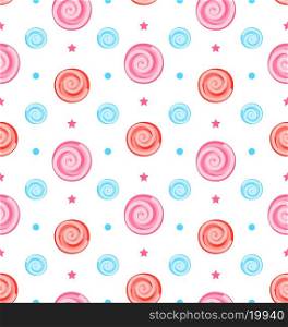 Illustration Colorful Seamless Pattern with Lollipops, Swirl Sweets - Vector