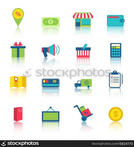 Illustration Colorful Simple Icons of E-commerce Shopping Symbol, Online Shop Elements and Commerce Item - Vector