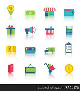 Illustration Colorful Simple Icons of E-commerce Shopping Symbol, Online Shop Elements and Commerce Item - Vector