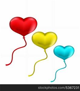 Illustration colourful hearts balloons isolated on white background - vector