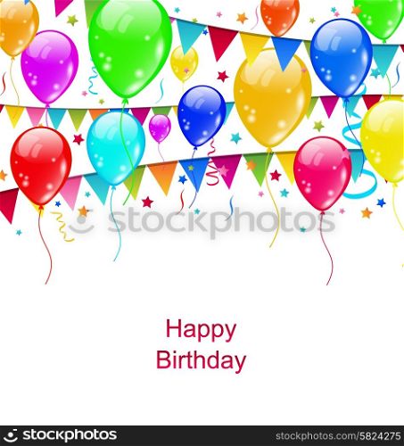 Illustration Colourful Party Balloons, Confetti for Happy Birthday - vector