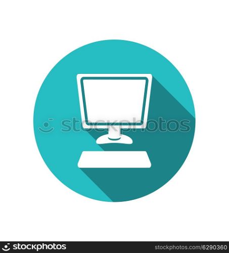 Illustration computer and keyboard, flat icon with long shadows - vector