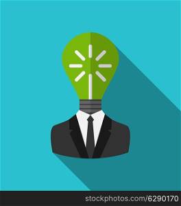 Illustration concept lamp of new idea as out of head businessman - vector