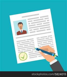 Illustration Concept of Human Resources Management, Approval Resume, Flat Simple Icons - Vector