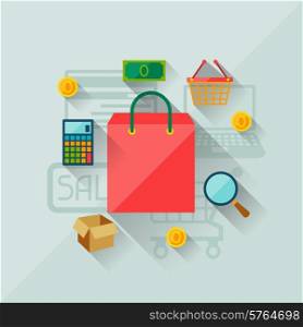 Illustration concept of internet shopping in flat design style.