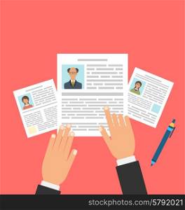 Illustration Concept of Job Interview with Business CV Resume, Flat Simple Icons - Vector