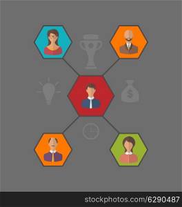 Illustration concept of leadership and team business people. Flat style icon - vector