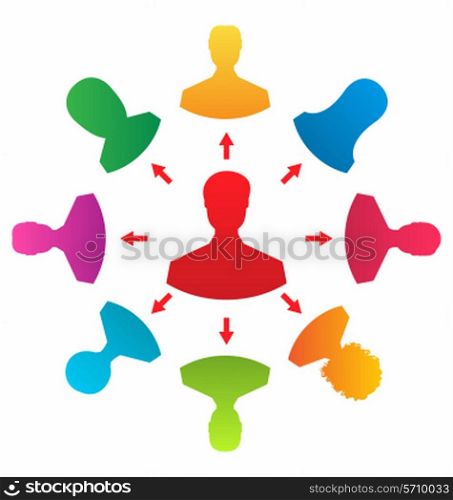 Illustration concept of leadership, colorful people icons - vector