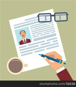 Illustration Concept of Resume Writing, Flat Simple Icons - Vector
