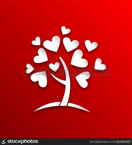 Illustration concept of tree with heart leaves, paper cut style - vector