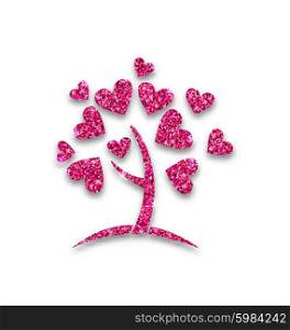 Illustration Concept of Tree with Shimmering Heart Leaves for Valentines Day - Vector