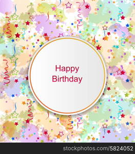 Illustration Confetti Card for Happy Birthday on Grunge Colorful Backdrop - vector