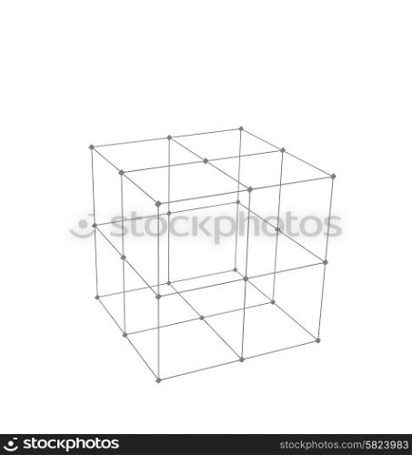 Illustration Cube Made is Mesh Polygonal Element Connected Lines and Dots - Vector