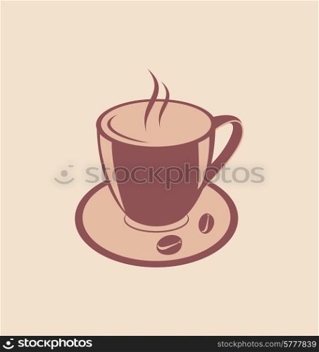 Illustration Cup of Aromatic Coffee and Beans on Saucer, Vintage Style - vector