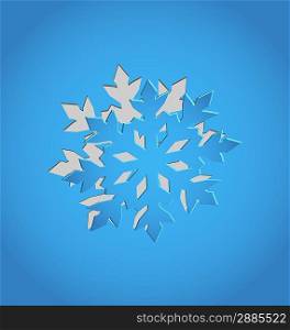 Illustration cut out Christmas snowflake, blue paper - vector